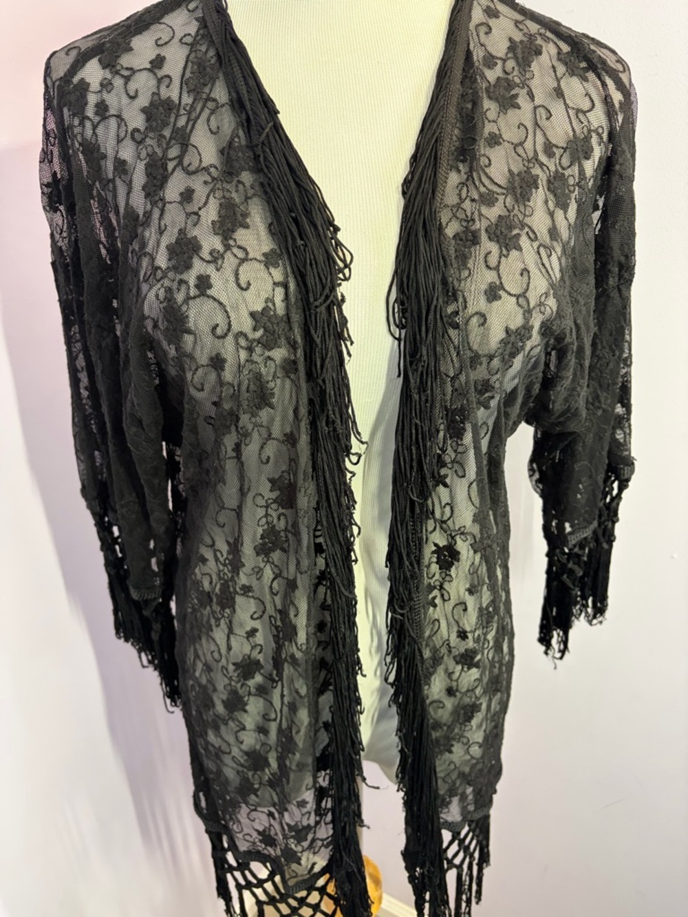 Monteau Sheer Lace &Fringe Jacket,Size M